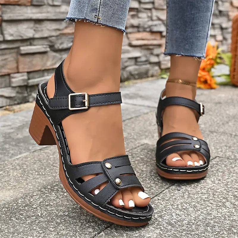 Sandale cu Toc Gros Stil Retro 2026: Design cu Barete și Bot Decupat, Confortabile și Elegante (Mărimi 36-43)