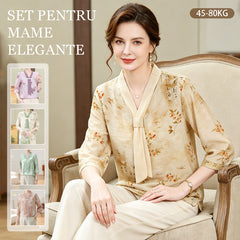 👕👖【Bluză cu mânecă 3/4 + pantaloni casual】Set elegant din mătase de gheață, confortabil și rafinat