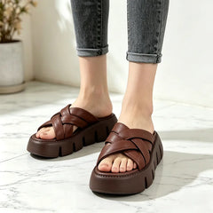 👡 Papuci Premium din Piele Moale cu Platformă – Design Împletit Retro, Ușori și Absorbanți de Șocuri, 2 Culori, Mărimi 35-40! ☀️🪵