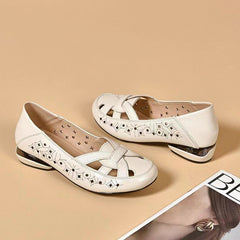 【35-40】Pantofi Eleganți Francezi din Piele Naturală cu Design Perforat și Talpă Moale