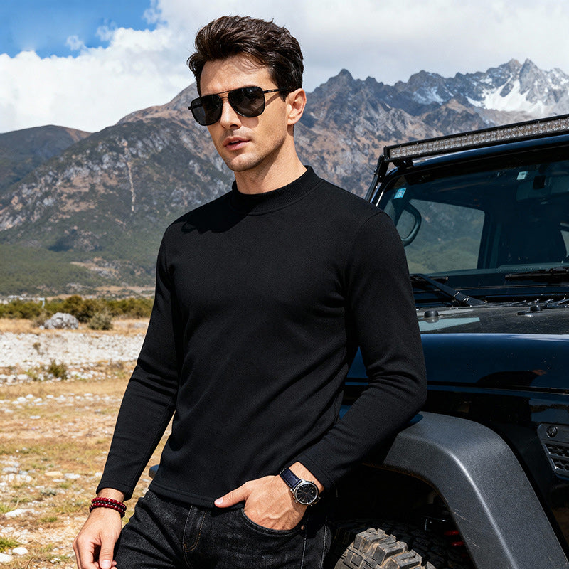 【S-4XL】❄️Félmagas nyakú, kétoldalas fleece felső férfiaknak, télre bundázott, megerősített alapdarab, hétköznapi és sportos stílusú alsóréteg