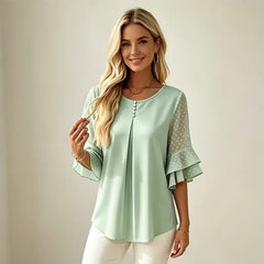 👚 Tricou elegant din șifon, cu mâneci tip volan (răsfirate)