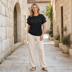 【没货源】Tricou Elegant de Damă cu Mâneci din Dantelă în Straturi – Material Premium Moale, Respirabil și Fin la Atingere, Stil Casual-Chic