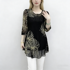 Női sifon mintás felső 3/4-es ujjal – könnyű, elegáns és kényelmes viselet