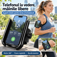 📱 Suport Rotativ 360° pentru Telefon – Pentru Braț și Încheietură 2 în 1! Mâini Libere, Fixare Sigură și Acces Rapid la Navigație!