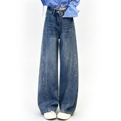 【S-5XL】Blugi largi albastru deschis 2026, pantaloni de damă cu talie înaltă
