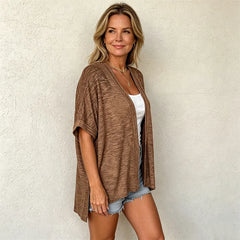 Cardigan Subțire de Vară pentru Femei - Jachetă Tricotată Ușoară și Respirabilă, Material Moale, Mâneci Liliac, Stil Casual și Elegant pentru Zile Călduroase