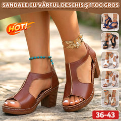sandale elegante de vară, stil roman, cu vârf deschis și toc înalt