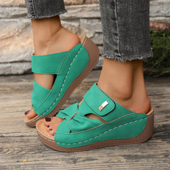 Saboți de Vară Dama cu Platformă Ortopedică și Design Golit, Papuci Confortabili cu Cusături Decorative, Stil Retro Open-Toe