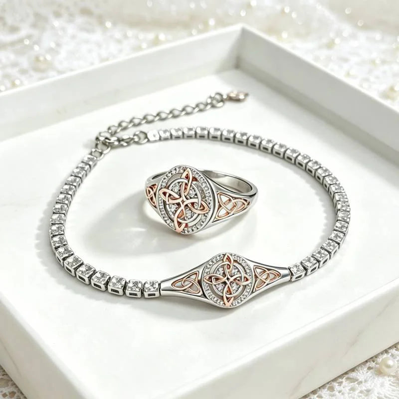 🛍️ Ofertă Șoc: 1+1 GRATIS! Set Premium de Bijuterii Nod Celtic (Brățară + Inel) | Design Premium, Textură Strălucitoare