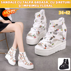 🌸Sandale romane cu platformă, imprimeu floral – stilate și elegante, evidențiază rafinamentul