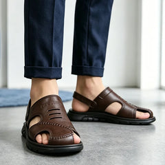 👞 【Indispensabil vara pentru bărbații cu picioare transpirate】 Papuci casual din piele naturală, respirabili