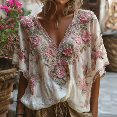 💕【S-6XL】💕 Elegáns ing mély V-nyakkal és virágmintával