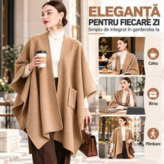 🧥 Șal tip Poncho Multifuncțional din Stofă pentru Toamnă-Iarnă! Design Elegant cu Prindere Suprapusă · Stil Versatil · Călduros și Confortabil!