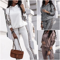 Divatos, lezser egyszínű csíkos női melegítő szett – Pulóver + nadrág, kényelmes és karcsúsító