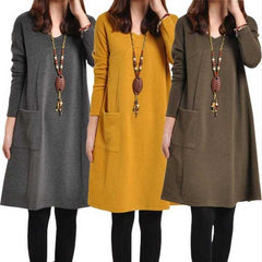 🔥【50% KEDVEZMÉNY】Új érkezés: Legnépszerűbb bő szabású, egyszínű hétköznapi ruha