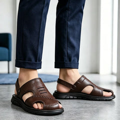 👞 【Indispensabil vara pentru bărbații cu picioare transpirate】 Papuci casual din piele naturală, respirabili