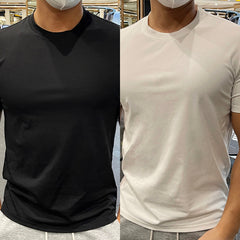 🎁✨ 【Cumpără 1, primești 1 gratuit】Tricou bărbătesc cu guler rotund, în culoare solidă, absorbant de transpirație și respirabil【S-5XL】