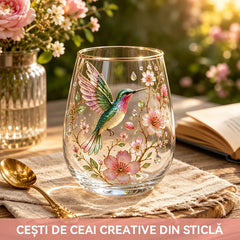 Pahar Creativ din Sticlă pentru Ceai și Apă cu Margine Aurie – Sticlă Premium Transparentă, Rezistentă la Căldură, Design Elegant și Ergonomic