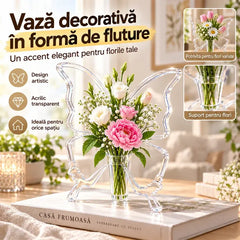 🦋 Vază Decorativă în Formă de Fluture – Accent Artistic și Elegant pentru Florile Tale! (Acrilic Transparent, Disponibilă în 3 Culori)