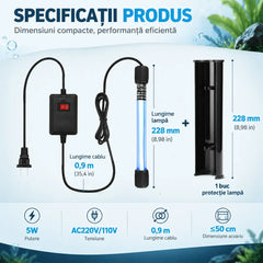 🐟 Lampă Submersibilă UVC pentru Acvariu - Elimină Apa Verde și Algele! Cu Protecție Opacă Inclusă pentru un Acvariu Limpede și Sănătos!