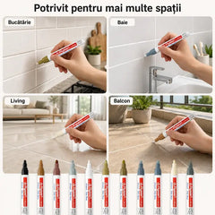 【10 buc】Markera pentru Rosturi gresie și faianță - Marker Impermeabil și Anti-Mucegai pentru Renovare Rosturi Baie și Bucătărie, Culori Diverse