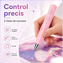 Stilo Electric de Lipit Diamante cu Aspirare în Vid: Pix Reîncărcabil cu 3 Trepte de Viteză și Capete de Schimb, Accesorii Pictură cu Diamante