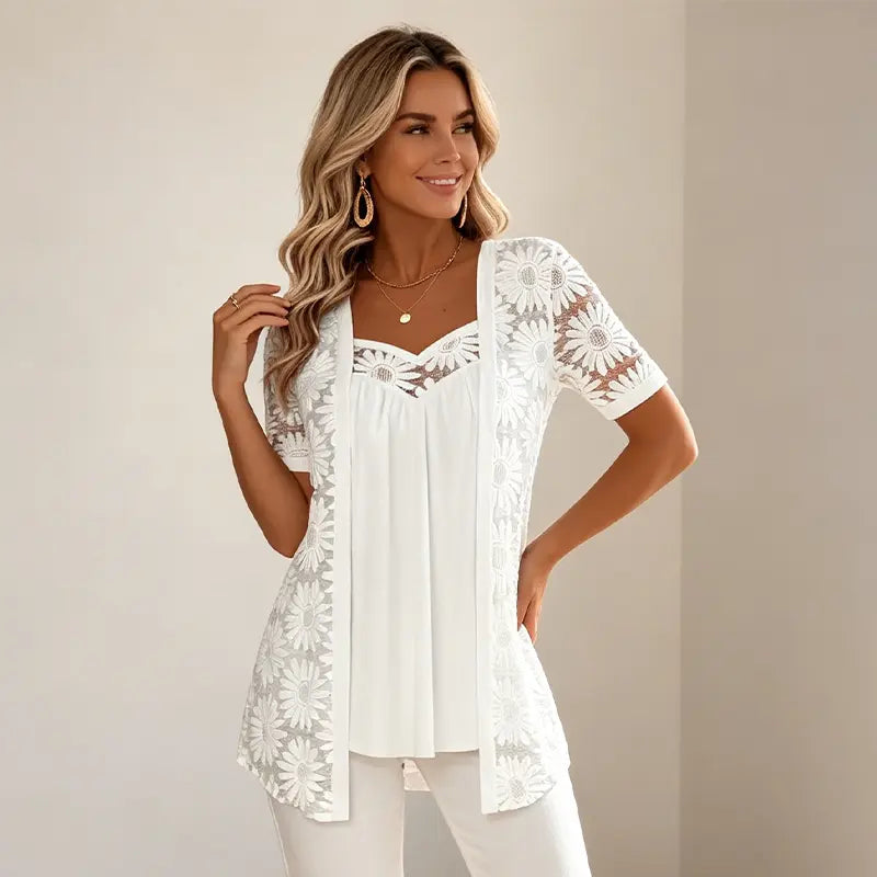 👚 Bluze Elegante Efect 2-în-1 cu Dantelă și Mesh – Design Anti-Burtică pentru Subțiere✨