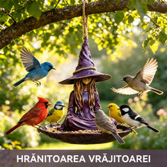 Hrănitoare Suspendată pentru Păsări „Vrăjitoare Meditând”, Decor Creativ și Magic pentru Grădină, Terasă și Curte, Material Rezistent