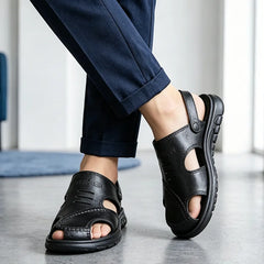 👞 【Indispensabil vara pentru bărbații cu picioare transpirate】 Papuci casual din piele naturală, respirabili