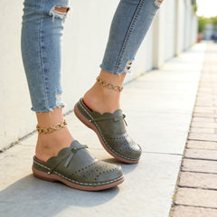 👡 Saboți Casual cu Fundiță și Perforații Laser – Piele Moale Anatomică, Stil Slip-On anti-oboseală, 6 Culori, Mărimi 36-43! 🍃✨