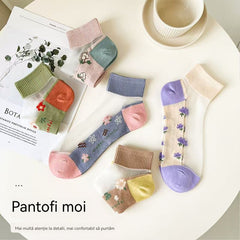 Primești 10 perechi în total, câte 2 perechi din fiecare culoare.🧦Șosete scurte de vară pentru femei, din mătase glacială, din bumbac, tip barcuță, respirabile și rezistente la agățare.