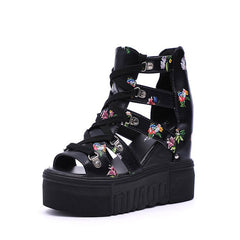 🌸Sandale romane cu platformă, imprimeu floral – stilate și elegante, evidențiază rafinamentul