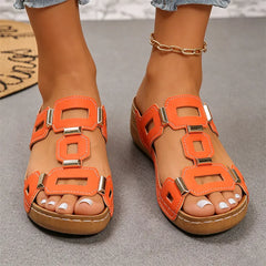 👡【Confortabile, fără oboseală la mers】Sandale retro cu platformă și toc tip wedge (ortopedic)