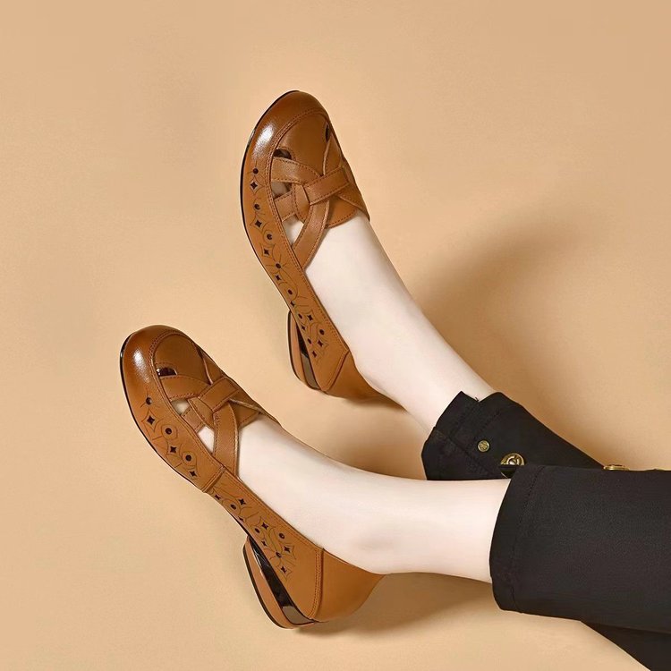 【35-40】Pantofi Eleganți Francezi din Piele Naturală cu Design Perforat și Talpă Moale