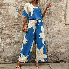 🔥Set Elegant cu Imprimeu Floral și Pantaloni Largi – O Croială Rafinată ce Subțiază Silueta