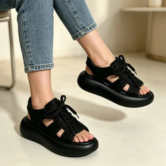 Colecția Retro 2026 ✨ Sandale cu Platformă Moale și Șireturi 👡 Efect de Picioare Lungi!