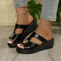 💚💎【Piele premium atent selecționată】Papuci eleganți cu strasuri și platformă tip wedge, cu aspect rafinat și elegant