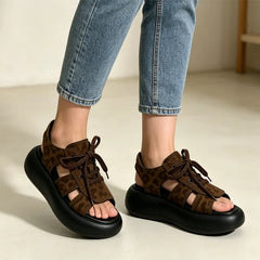 Colecția Retro 2026 ✨ Sandale cu Platformă Moale și Șireturi 👡 Efect de Picioare Lungi!
