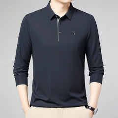 Férfi hosszú ujjú póló gallérral – kontrasztos gombolás, elegáns és sokoldalú