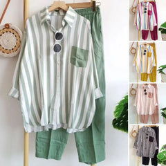 🌸 Set casual elegant cu cămașă în dungi și design modern