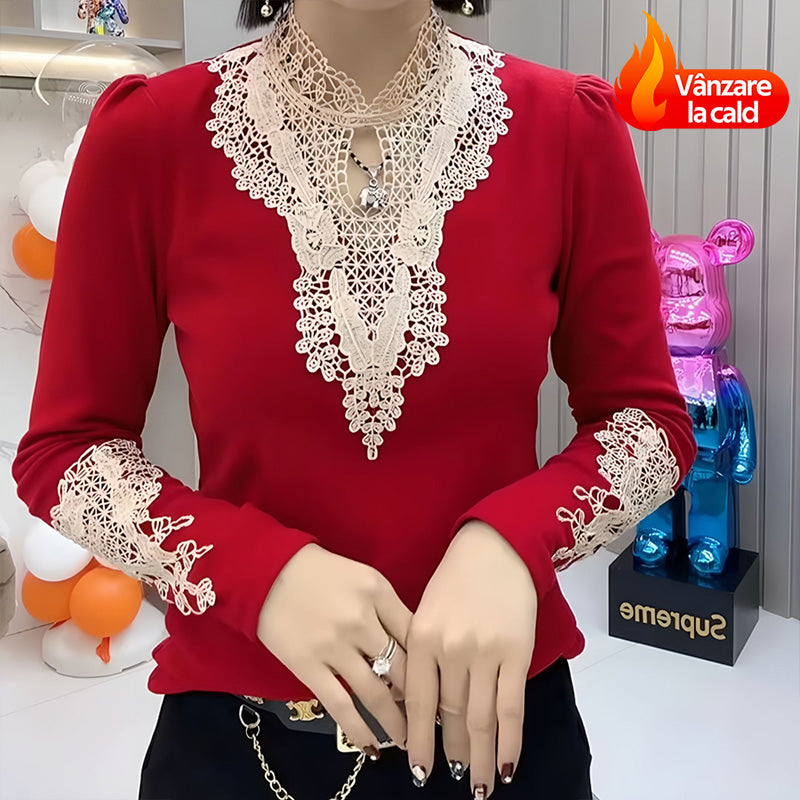 Csipke betétes női hosszú ujjú felső – rugalmas, karcsúsító szabás, elegáns és könnyen kombinálható