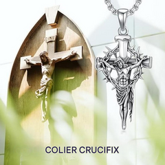 💎✝Colier cu pandantiv cruce și halou de spini, stil retro