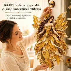 Set DIY Premium Deco Zână din Material Textile Patchwork – Ornament Suspendat Lucrat Manual cu Aripi, Decorațiune Romantică de Perete și Window Display pentru Casă