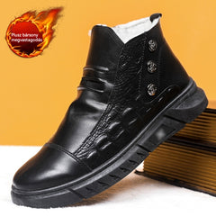 【39-44】⛄Férfi valódi bőr hótaposó, pamutbőr béléssel, meleg, csúszásmentes, vízálló, kényelmes és sokoldalú férfi pamutcsizma.