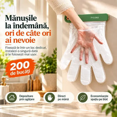 🧤 Set Mănuși de Unică Folosință cu Suport Suspendat · 200 Bucăți Groase · Fără Găurire · Purtare Rapidă "Direct pe Mână" · Ideale pentru Bucătărie și Curățenie!