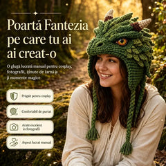🛍️ Kit DIY Căști/Pălării Grozave Croșetate "Fantasy Hood Hat" 🐉 Model Dragon de Gheață, Dovleac Magic & 11 Variante | Kit Complet cu Fire, Croșete & Ghid Video | Cadou Creativ & Accesoriu Unic purtabil