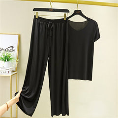 🔥Set de două piese pentru casă, care poate fi purtat și ca piesă de casă, top nou cu mânecă scurtă și pantaloni lungi, confecționat din țesătură de mătase glacială.