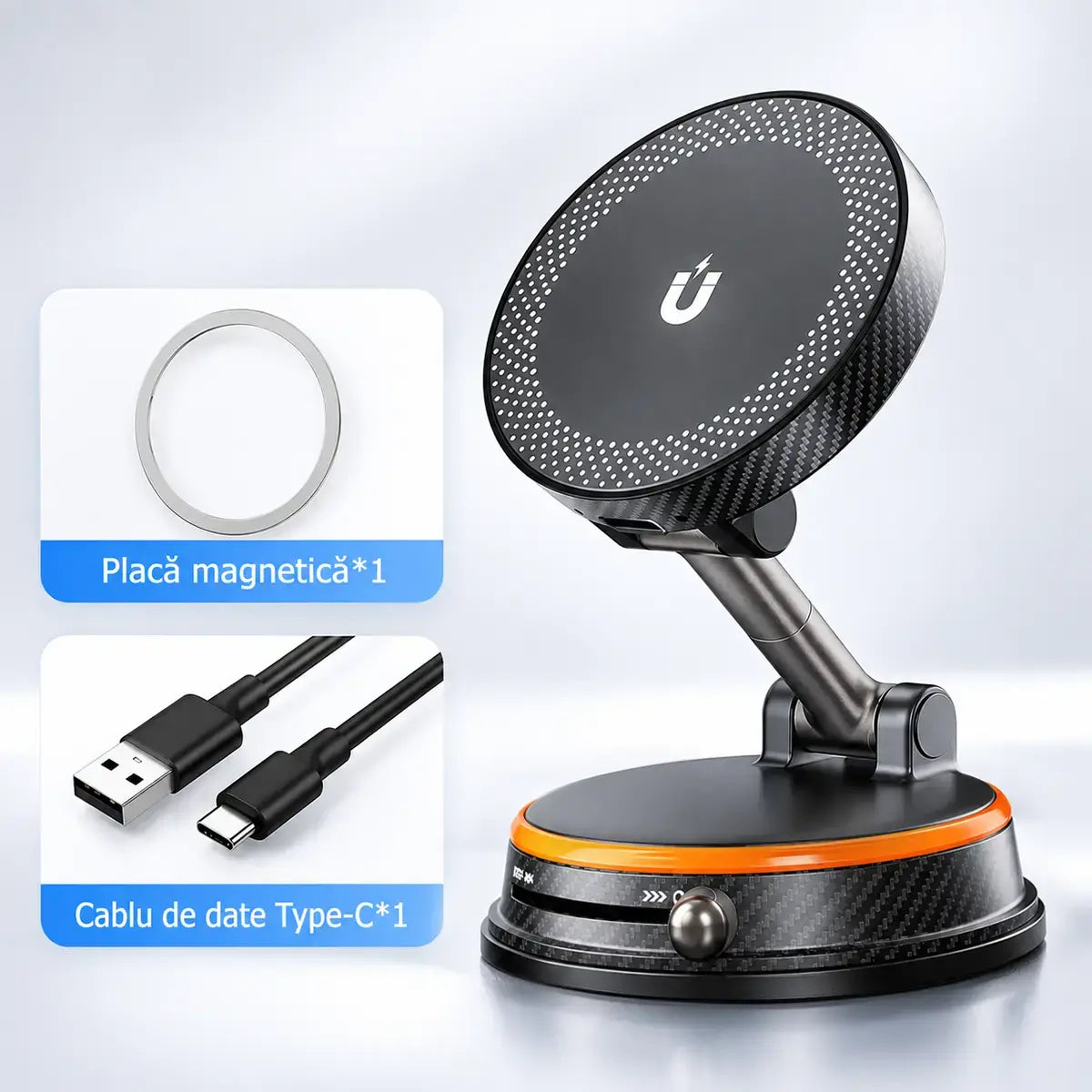 ⚡ Suport Auto Magnetic 15W cu Fixare prin Vid – Încărcare rapidă, fixare ultrastabilă și reglare la 1080°! 🚗📱