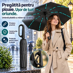 🌪️ Rezistentă la Vânt și Ultra-Practică! – 10 nervuri ranforsate, deschidere automată și protecție UV UPF 50+! 💼⚡